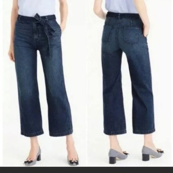 J. Crew Rayner Cropped Wide Leg Jeans Dark Wash 31 Self Belt NWT - Picture 1 of 10